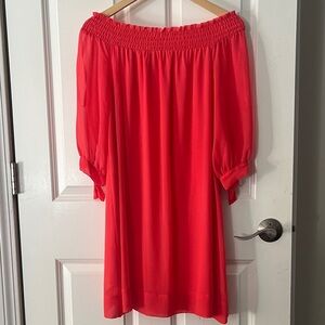 New York & Company Orange Off-Shoulder Mini Shift Dress Sz small